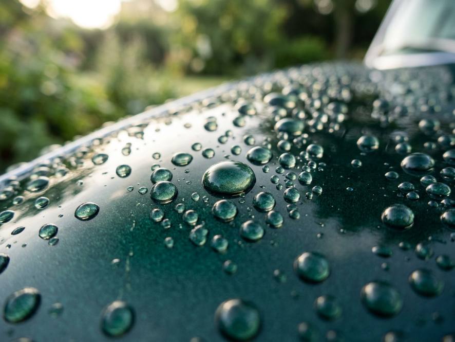 Water beading on freshly sealed paint