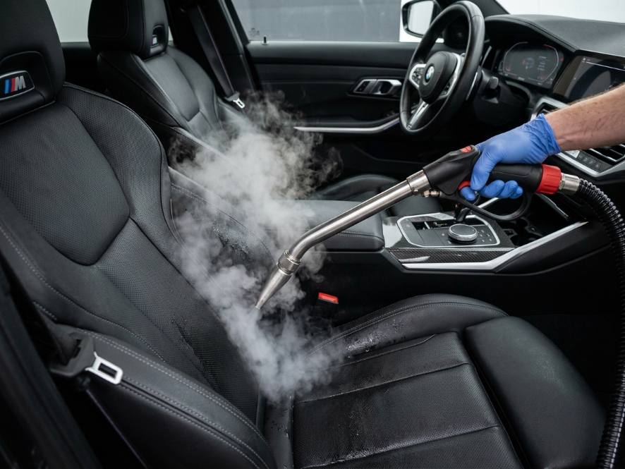 Steam wand cleaning leather seats