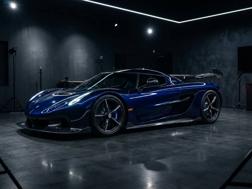 Supercar under studio lights after ceramic coating
