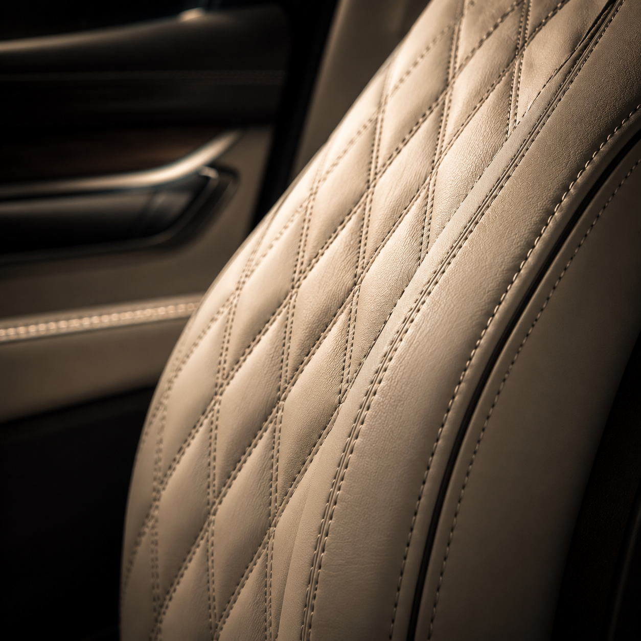 Cream leather stitching freshly conditioned