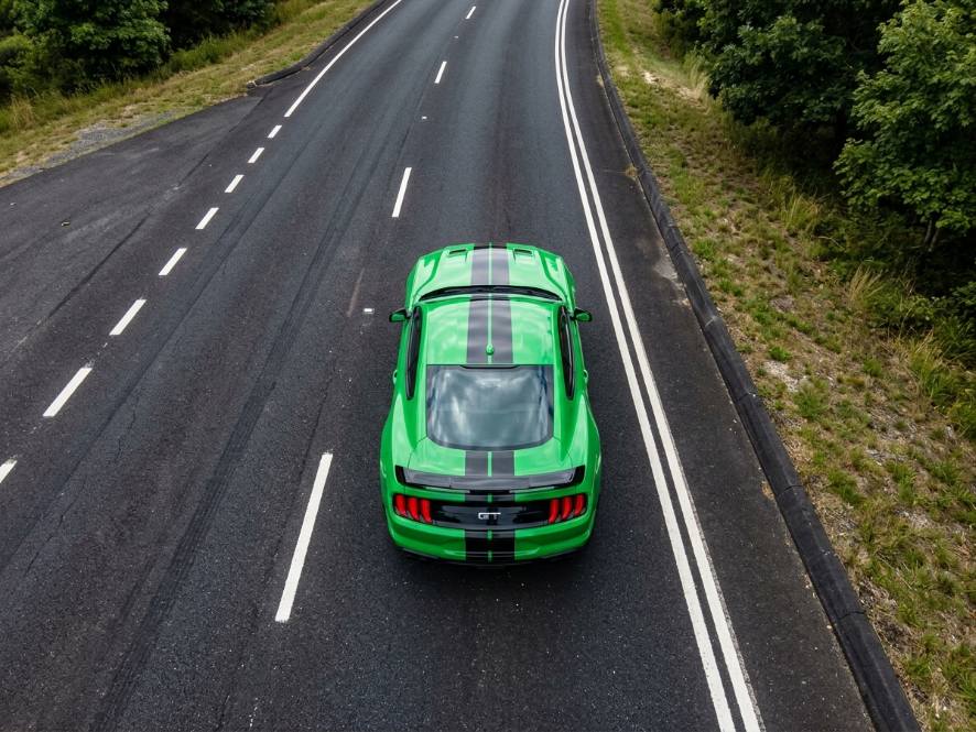 Green gloss color-change wrap, top-down view