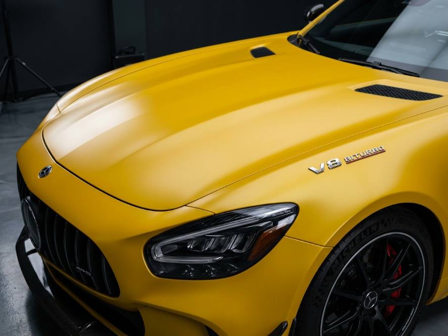 Satin yellow wrap texture close-up